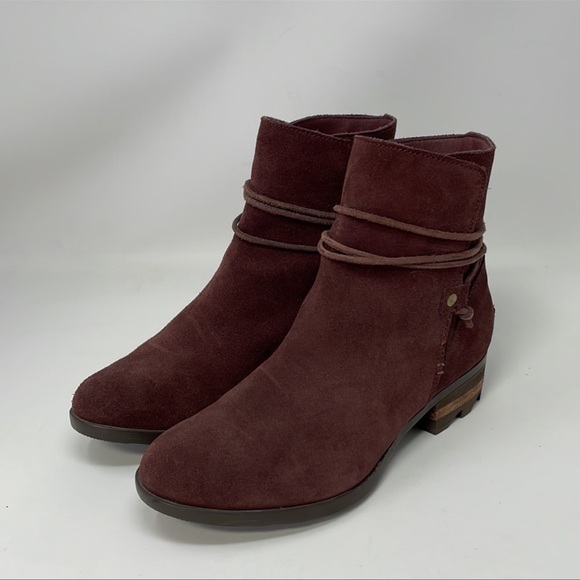 Sorel Farah Boots Ankle Booties Burgundy Red Suede Size 7 - Picture 3 of 11